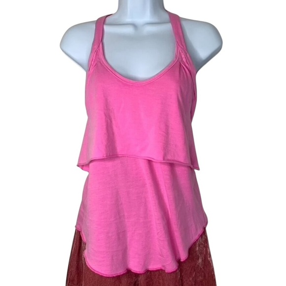 Aritzia Wilfred Tank Top Pink Cotton Knotted tie Racerback tiered ruffle Size XS - Picture 2 of 16